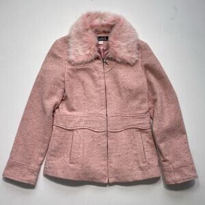 Vtg Y2K MUDD Pink Tweed Wool Faux Fur Coat / Sz M / Peacoat Coquette Twee Indie